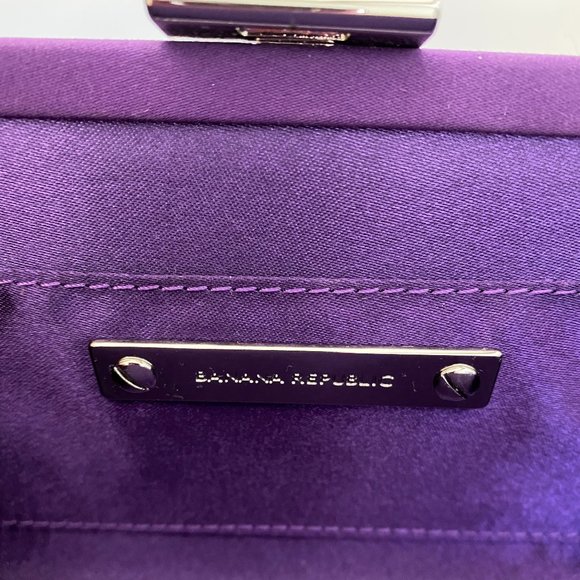 NEW Banana Republic Purple Satin Beaded Clutch w/ Chain and Duster Bag - Picture 3 of 5